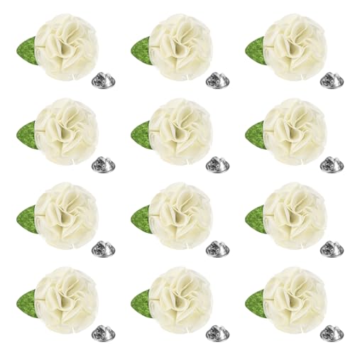 M METERXITY 12-Pack Lapel Pin for Men, Handmade Flower Brooch Button Pins for Men Suits, Formal Boutonnieres - color: White