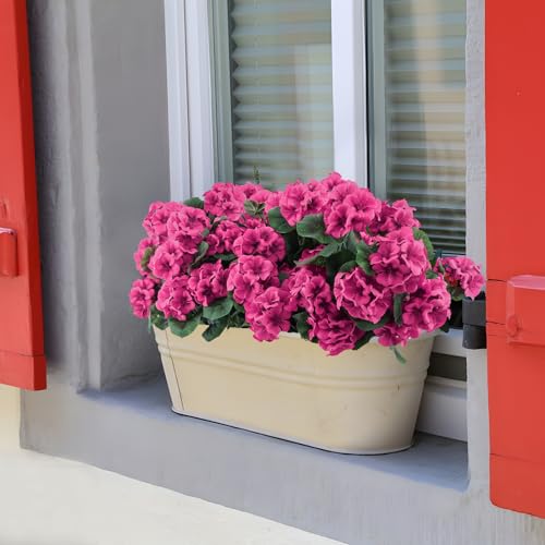 Hananona 12 Pcs Artificial Geranium Flowers for Outdoors Geranium Silk Flowers Outdoor UV Resistant Garden Plants Faux Flowers for Home Kitchen Table Centerpieces Decor (12, Rose Red) - color: Rose Red