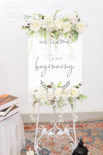 Odouzy Pack of 2 Wedding Arch Decorations Artificial Hanging Flowers Floral Swag for Welcome Sign Backdrop Balloon Arch Home Party Bridal Ceremony Reusable White Rattan - color: White Rattan