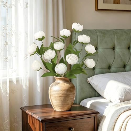 Dremisland 3 Pcs Faux Peonies Artificial Flowers 27" Faux Peony Stems Flowers White Peonies Branch for Vase Filler DIY Bouquet Centerpiece Floral Arrangements Home Wedding Bridal Showers Decor - size: 3PCS