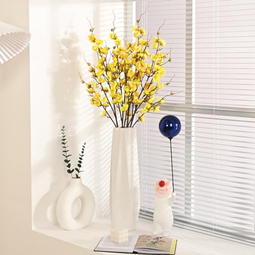 Waipfaru 4 Pcs Cherry Blossom Branches for Vases, 36'' Faux Cherry Blossom Tree Decor with Long Stems, Artificial Flowers for Spring Home Indoor Outdoor Decoration (Yellow) - color: Yellow