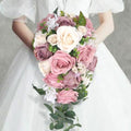8.7 Inch Cascading Wedding Bouquet for Bride with Artificial Dusty Rose Flower Greenery Rustic Waterfall Cascade Bridal Wedding Bride Bridesmaid Bouquet Dusty Pink - color: Dusty Rose