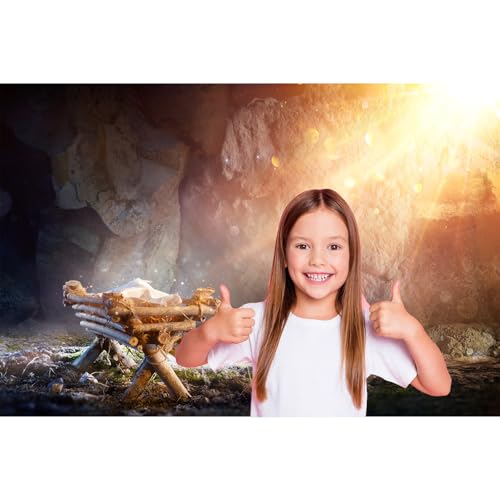 Nativity Scene Backdrop Birth of Jesus Christmas Night Bethlehem Holy Light Photography Background Sunray Manger Stable Backdrop Religious Xmas Christmas New Year Holiday Background Props 5x3ft - color: Brown_Orange, size: 5x3ft
