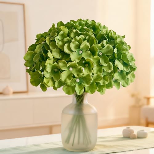 100 Pcs Faux Deep Green Hydrangea Artificial Flowers Bulk, Fake Silk Hydrangea Flowers Heads with Stems for Wedding Decorations Garden Party Baby Shower Porch Home Decor Table Centerpieces - color: Deep Green, size: 100 Pcs