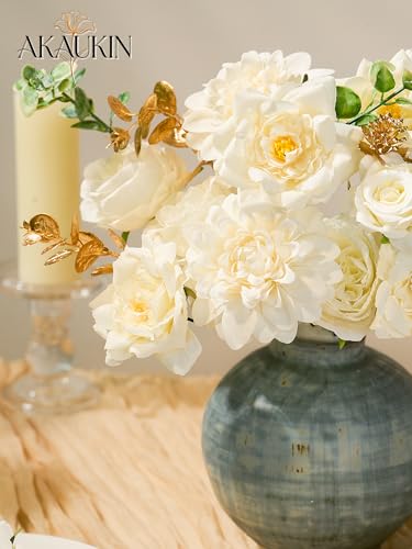 Artificial Flowers Combo Set Brilliant White Dahlia Roses DIY Wedding Decor | Silk Fake flowers arrangement set for home decor crafts reusable party bouquets DIY wedding table and event decorations - color: Brilliant White, size: The Minimalist