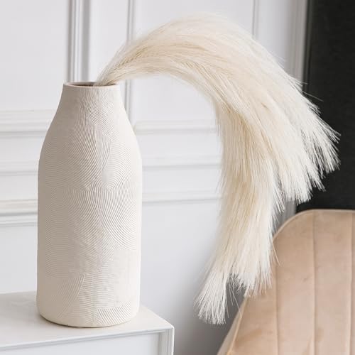Large Textured Vase, Boho Ceramic Vase for Modern Farmhouse Home Decor, Pottery Vases for Flowers, Pampas Grass, Rustic Decorative Vase, Clay Vase Centerpieces for Dining Table - color: Large Single