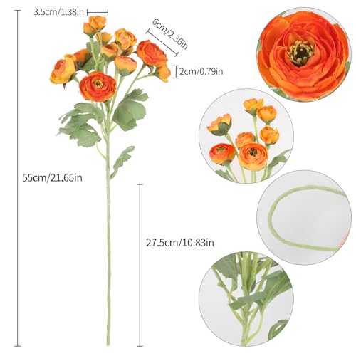 5PCS Ranunculus Artificial Flowers 60Heads Orange Faux Peonies with Stem Real Touch 21.65" Silk Ranunculus Fake Flowers for DIY Craft Wedding Floral Arrangements Home Table Decor(Orange) - color: Orange