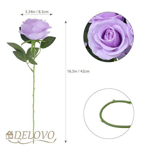 52pcs Lavender Roses Artificial Flowers Fake Flowers Silk Roses with Stems for DIY Wedding Bouquets Bridal Shower Centerpieces Arrangements Party Decorations - color: Lavender