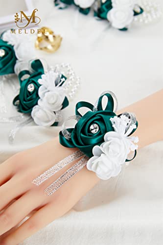 2pcs Green Wedding Wrist Corsages Artificial Silk Rose for Women | for Wedding Formal Dinner Party Homecoming Ceremony Anniversary, Wrist Corsages with Pearls - color: 2pcs Green Wrist Corsages