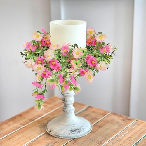 2 Pack Pink Flower Garland Daisy Flowers Silk Artificial Wildflower 13ft Wedding Floral Summer Garland Fake Hanging Vines for Party Decoration Wall Backdrop Table Runner Indoor Decor - color: Pink, size: 2pcs