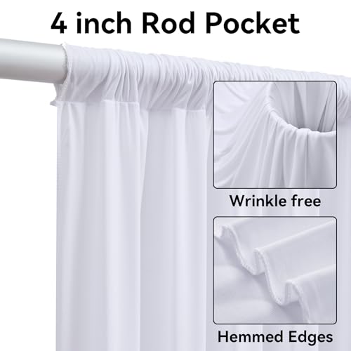 10ftx12ft Wrinkle Free White Backdrop Curtain for Wedding Parties, Silky Polyester 12 ft Long Photo Backdrop Drapes Back Drop Cloth Drapery for Birthday Baby Shower Photography Background - color: White, size: 5ft(W)x12ft(H)_2 Panels