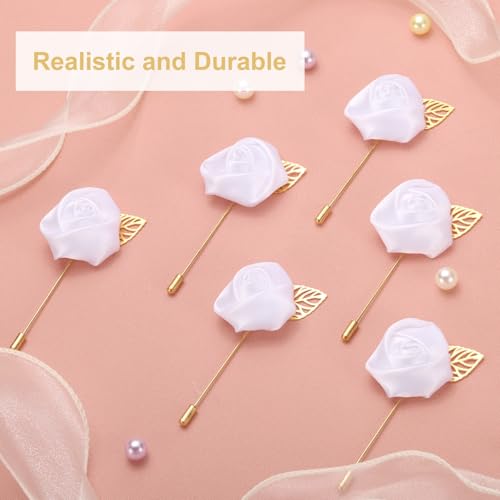 uxcell 24pcs Pure White Rose Boutonnieres Flower Buttonholes Pocket Boutonnieres Pins for Wedding Ceremony Anniversary Prom Formal Dinner Party - color: Pure White