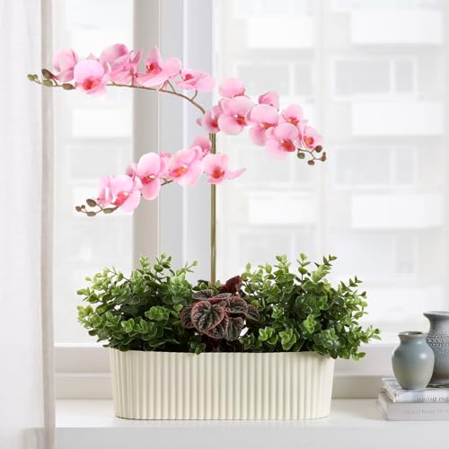 38 Inch 6 PCS Orchids Artificial Flowers Pink Fake Orchids Velvet Silk Orchids Faux Orchid Flowers Long Stem Artificial Flowers for Tall Vase for Home Wedding Decoration(Baby Pink) - color: Baby Pink
