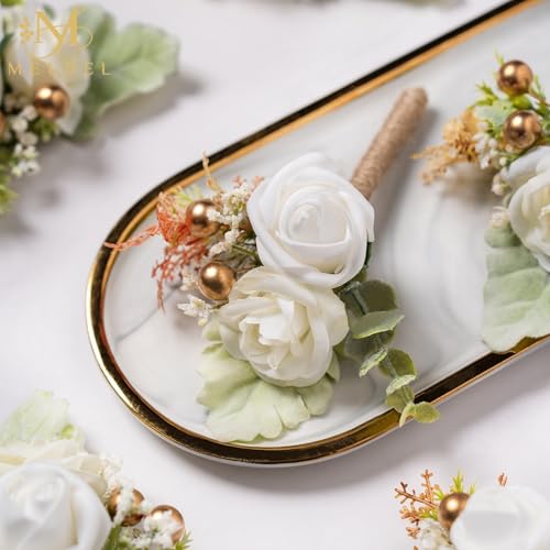 6Pcs White Artificial Foam Rose Boutonnieres for Men Wedding Prom | White Fake Foam Rose for Wedding Prom Groom Groomsmen Party Suit Decoration Homecoming Graduation - color: White Style B