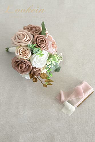 Lookein 7 Inch Flower Bouquet for Bride Artificial Flowers Bouquet Bridesmaid Bouquet Bridal Bouquet Tossing Bouquet for Wedding Ceremony Anniversary, French Dusty Rose - color: 7" French Dusty Rose