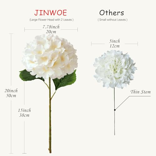 JINWOE Boho Silk Hydrangea Artificial Flowers, 5Pcs Cream 20Inch Large Lifelike Flowers,Artificial Hydrangeas for Indoor Bouquet Table Centerpieces Home Outdoor Wedding - color: Cream