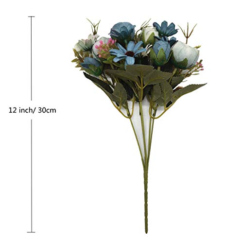 CATTREE Artificial Peony Bud Mixed Flowers, 4pcs Plastic Plants Silk Fake Flowers Bouquet Bridal Home Garden Office Kitchen Bathroom Table Centerpieces Wedding Decor Decorations Blue - color: Peony-blue-4pcs