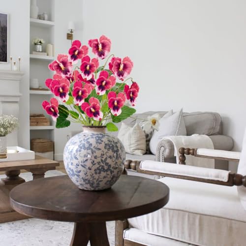 GnFlus Pink Artificial Flowers 3 Pack Pansy Flowers Artificial Silk Flowers 18" Realistic Fake Flowers for Decoration Indoor Faux Flowers for Vase Home Wedding Flower Bouquet Table Centerpiece Decor - color: Pink
