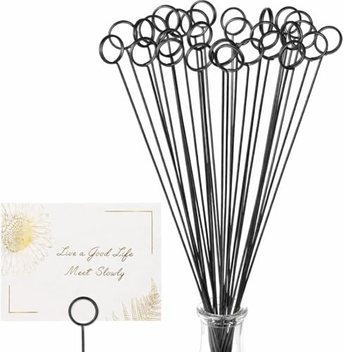 Avsty 30Pcs Floral Card Holder Picks-Wire Place Card Holder for Wedding-Metal Photo Picture Clip Holder-Table Name Number Holder,Memo Note Holder for Flower Arrangement,Wedding,Party(Black, Round) - color: Black, size: Round
