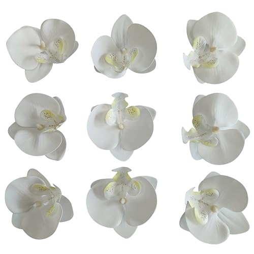 Fake White Orchids Artificial Flowers Heads, 3.5''Fake Orchid Heads for Wedding Floral Bouquet Decor DIY Craft Making Bridal Shower Photography Props (80, White) - color: White