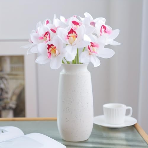 Artificial Orchid Flowers 12Pieces Potted Fake Orchids for Table Centerpiece Home Decor Office Wedding Party Decoration-Pink White - color: Pink White