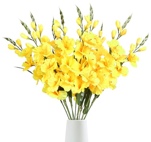 IPOPU Yellow Gladiolus Artificial Flowers 10 PCS 30.3 in Silk Gladiolus Flowers with Stems for Home Wedding Office Decoration(Yellow) - color: Yellow