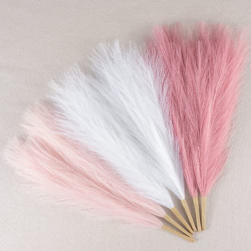 Faux Pampas Grass Decor, 18"/45cm Artificial Pampas Grass Fluffy 6 Stem pompous Grass Flower Arrangement for Boho Home Wedding Decoration (Blush,Cream,Pink) - color: A Blush & Cream & Pink