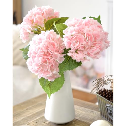FiveSeasonStuff Real Touch Silk Pink Hydrangea Flowers, 2 Large Long Stem Artificial Flowers for Floral Arrangements - color: Pink (2 Stems)
