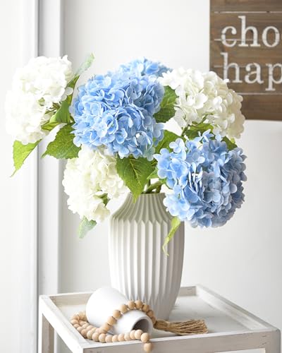 FiveSeasonStuff Real Touch Silk Hydrangea Flowers, 2 Large Long Stem Artificial Flowers for Floral Arrangements (Heavenly Blue) - color: Heavenly Blue (2 Stems)