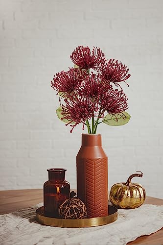 Briful 6PCS Artificial Chrysanthemum Fall Flowers 4'' Faux Pincushion Flower Large Spider Mums Autumn Flowers for Home Décor Centerpiece Wedding Bouquet (Burgundy) - color: Burgundy