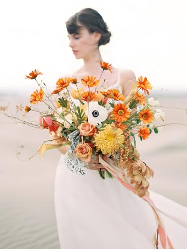 6PCS Orange Daisies Artificial Flowers 36 Heads 29.52”Realistic Fake Daisies with Stems for Tall Vase Wedding Party Outdoor Arrangement Aisle Room Porch Home Decor(Orange) - color: Orange