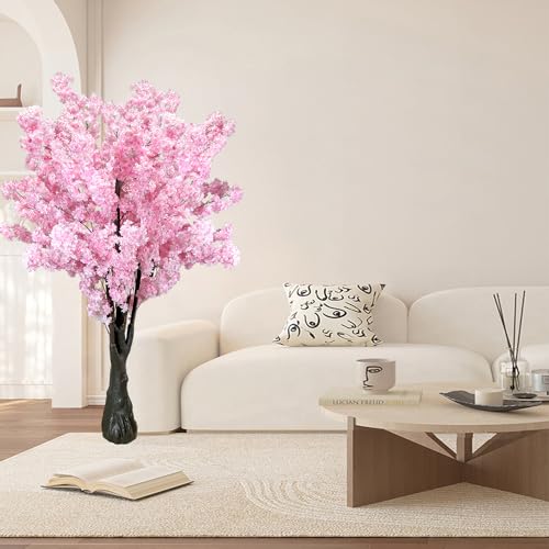 Pink Artificial Cherry Blossom Trees Faux Cherry Blossom Tree Pink Tree for Office Wedding Home Office Living Room House Indoor Outdoor Decor（6.5ft/2m, Pink） - color: Pink
