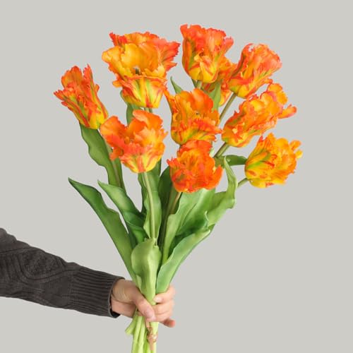 3PCS Artificial Parrot Tulips Made of Silk Flowers and Plastic Rods, Ideal for Living Room, Dining Room, Office, Festival and Party Decorations (Orange) - color: Orange
