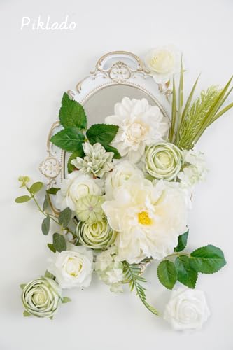 Artificial Flower Combination Box Set Artificial Flower Loose Leaves and Stems DIY Wedding Center Bouquet Bride Wedding Baby Shower（White） - color: White