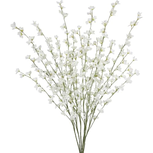 6 Pcs Artificial Forsythia Branches Fake Wildflowers White 41" Silk Flowers with Long Stems Faux Spring Flowers for Tall Vase Indoor Home Decor Dining Table Centerpieces Party Wedding Outdoor - color: White