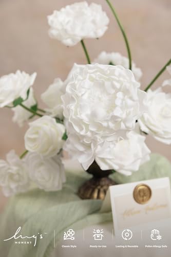 Ling's moment Artificial Flowers Fake Roses Faux Peony Foam Gardenia Combo for DIY Wedding Bouquets Centerpieces Arrangements Bridal Shower Party Home Decorations, White, 23pcs - color: Wht-white