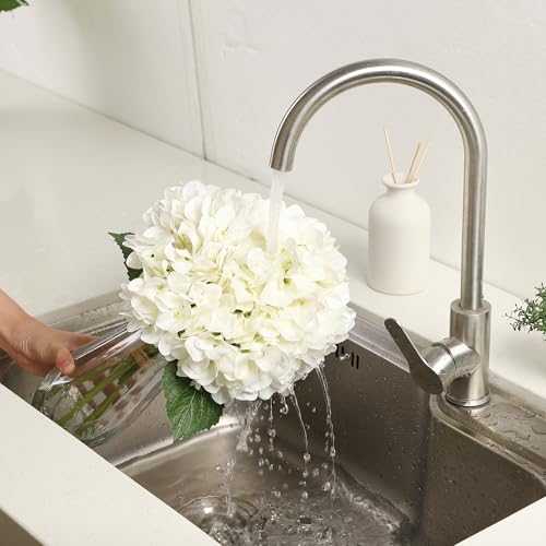 5 Pcs 16" Realistic Artificial Hydrangea with Glass Vase, Large Real Touch Flowers Artificial Flowers Dry Flowers Outdoor Wedding Christmas Office Family Party Living Room Table Decoration (White) - color: White, size: Hydrangea