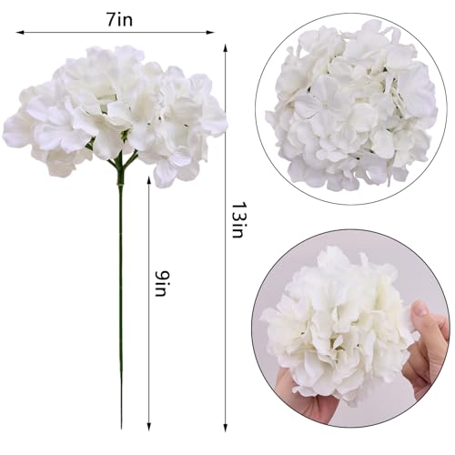 Hydrangea Silk Flower White 10 Heads Artificial Hydrangea Silk Flowers Head for Wedding Centerpieces Bouquets DIY Floral Decor Home Decoration with Long Stems - White - color: 10pcs Ivory, size: Large