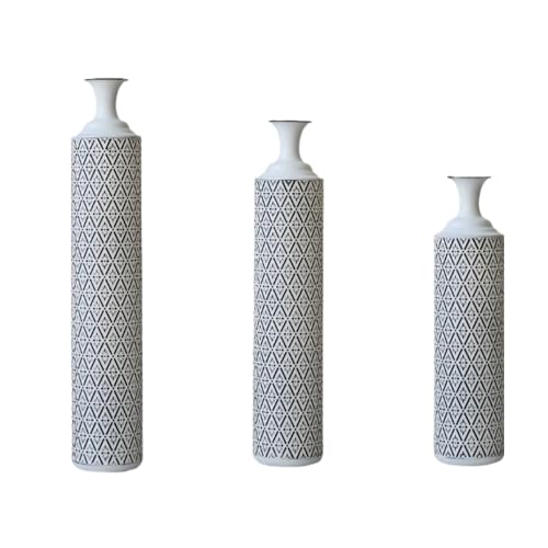 Metal Floor Vases Decorative, Set of 3 Flower Arrangement Stand, Tall White＆Black Metal Floor Vases for Living Room, Bedroom & Entryway, 33.85", 29.13", 24.8" H (White＆Black) - color: White＆black