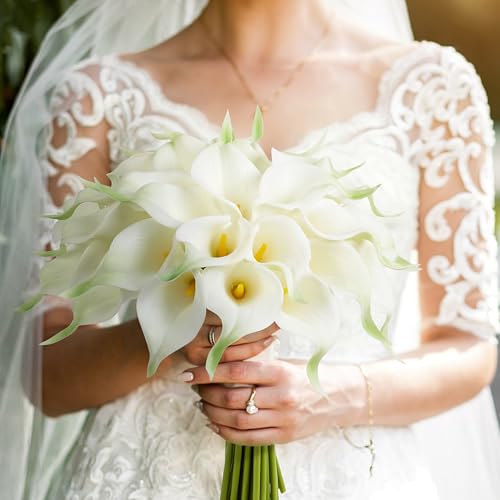 Artificial Calla Lily 12Pcs White Real Touch Faux Flowers for Wedding Bouquet, Bride Bridal Shower, Spring Home Kitchen Table Decor, Fake Lilies for Centerpieces, Party Decorations - color: White
