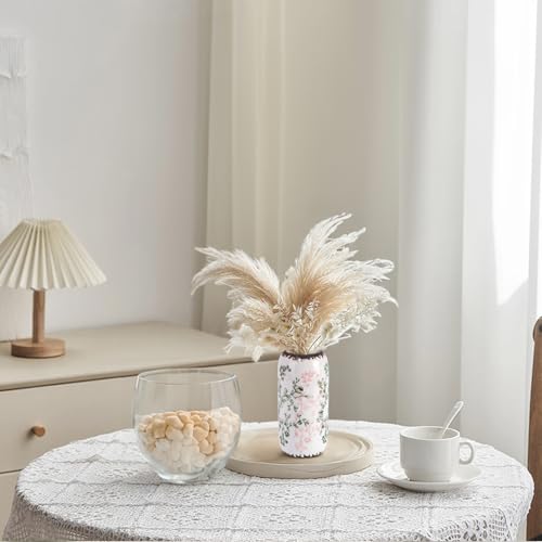 Ceramic Vase for Flowers – Modern Small Ribbed Textured Flower Vase for Home Decor, Pampas Grass, Decorative, Farmhouse, Coffee Table, Kitchen Centerpieces, Bookshelf and Home Living (Green and Beige) - color: Green and Beige