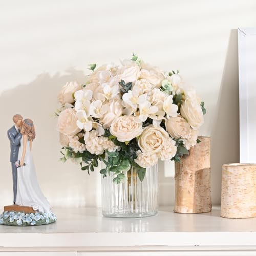 MARTINE MALL 4 Packs Peonies Artificial Flowers, White Artificial Peonies, Silk Peonies Flowers Fake peonies Artificial Flowers Peonies Hydrangea Bouquet for Centerpiece Table Wedding Party Home Decor - color: Mix-peony White, size: 4PCS