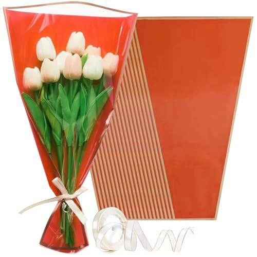 Wzifyf 50 PACK Flower Bags for Bouquets Flower Bouquet Holders Red Floral Wrapping Paper flower Sleeves Build Your Own Bouquet Bar with 72 Ft Ribbons for Valentine's Day Packaging Supplies - color: Red, size: bouquet wrap