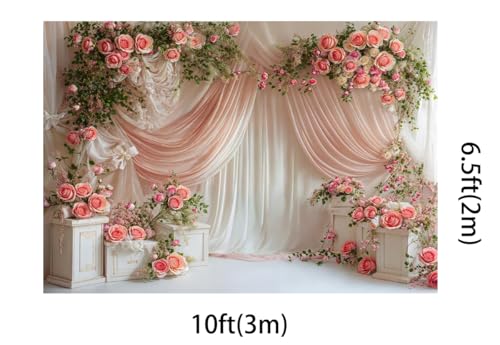 Kate 10x6.5ft Wedding Backdrop Curtain Pink Floral Decor for Ceremony Photography Background Romantic Bridal Shower Party Photo Booth Props with Rose Garland Drapes - size: 10x6.5ft
