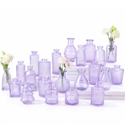 RUCKAE Glass Bud Vases Mini Flower Vase Small Vintage Vases for Centerpiece Table Wedding Decorations Home Decor Party(Purple 22 Pack) - style: Purple 22 Pack