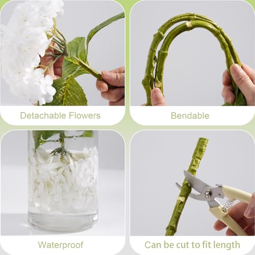 3Pcs Real Touch Artificial Hydrangeas 21" Latex Faux Hydrangea Flowers Stems for Vases, Wedding Centerpieces, Home Decor — Removable Heads, White - color: White