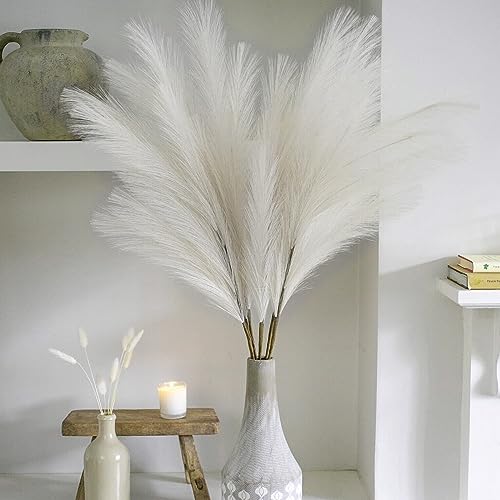 38" 10 Stems White Pampas Grass Tall Decor - Faux Pampas Grass Decor Tall for Floor Vase Boho Home Wedding Mothers Day Decoration - color: A-cream White