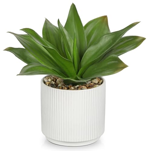Hollyone Artificial Agave Plants Fake Succulent Agave Plant Potted in White Pot Succulents Aloe Plant for Desk Modern Office Living Room Table Shelf Home Indoor Outdoor Decor - color: Style 3