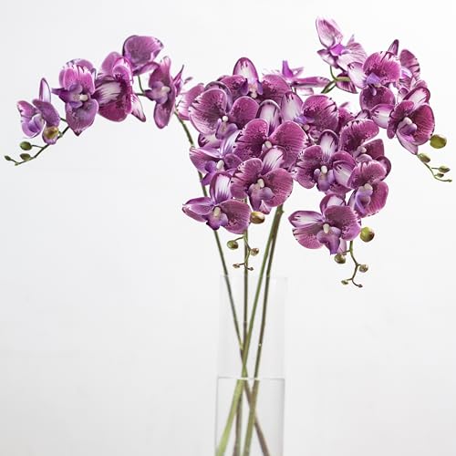 DUYONE 35 Inch Artificial Butterfly Orchid Flowers 4 Pcs Soft Touch Orchid Fake Phalaenopsis Flowers Stem Plants for Wedding Home Decoration (Deep Purple 4pcs) - color: Deep Purple Flowers 4pcs