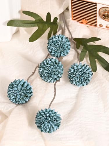 Waipfaru 10pcs Fake Silk Pompon Mum Artificial Flowers, Bulk Faux Mini Chrysanthemums, for Centerpieces Wedding Fillers Champagne Arrangements Shower Decorations, Blue - color: Blue